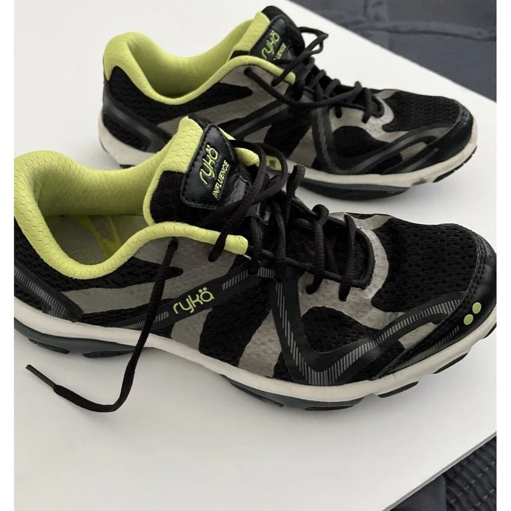 Ryka Influence Womens Training Shoes Black Grey Lime Green sz 9M Studio Dance